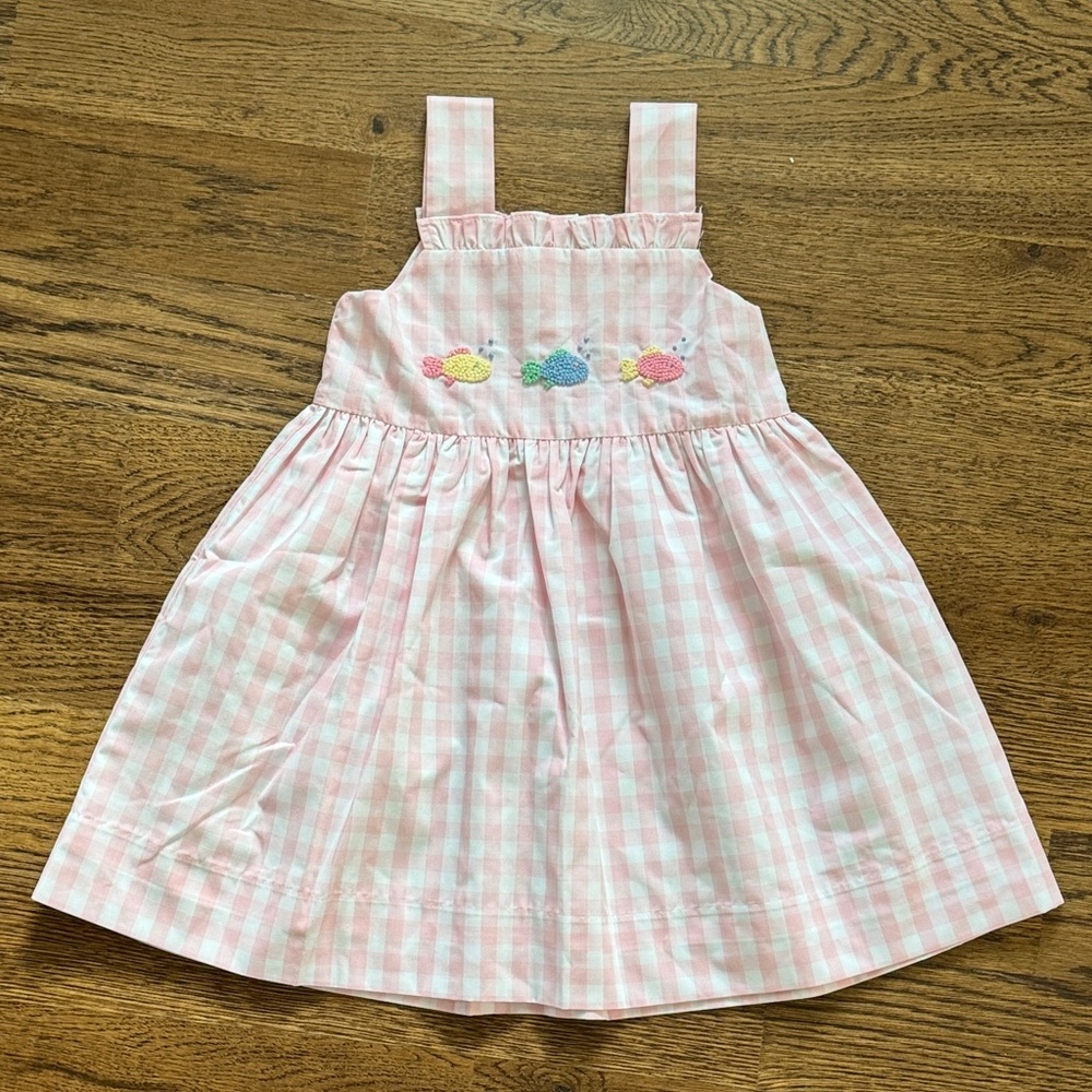 Stitchy Fish French Knot Fishes Embroidered Dress, Pink